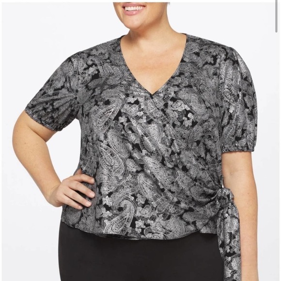 MICHAEL Michael Kors Silver Metallic Paisley Surplice Blouse - Picture 1 of 10